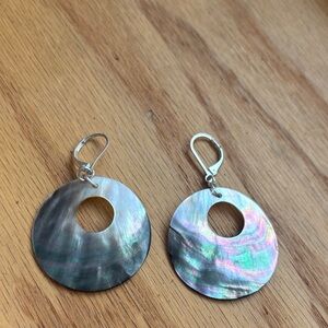 Elegant lever back large abalone shell dangle earrings
